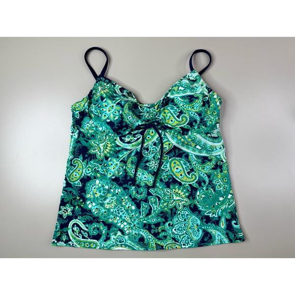 Lands' End Womens Tankini Swimsuit Top 12 Green Black Paisley Underwired Classic - Picture 4 of 15